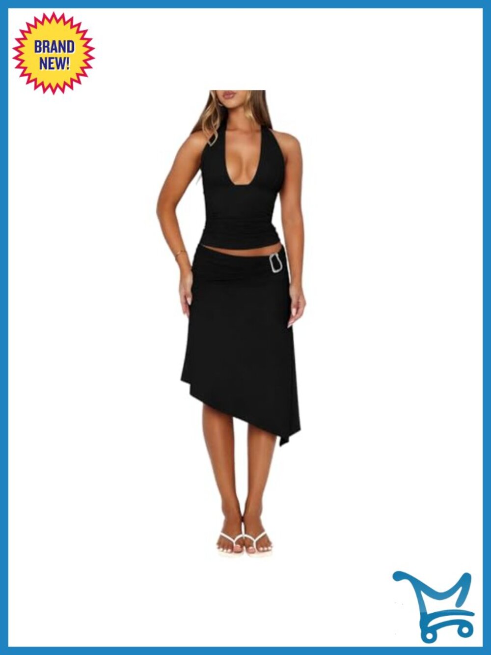 Women's 2 Piece Halter Top and Asymmetrical Midi Skirt Set Sleeveless Summer